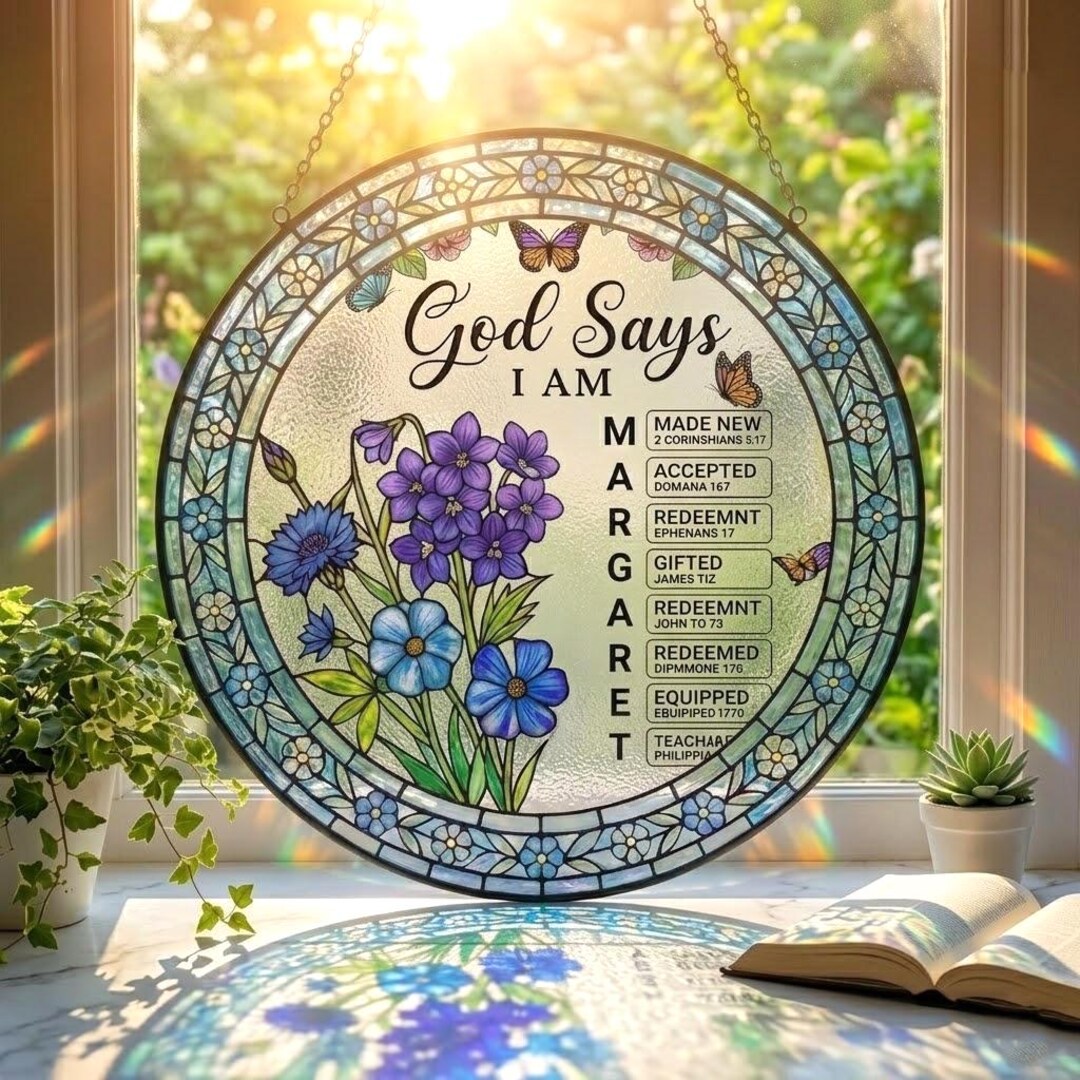 God Says I Am Name Letter in Bible Suncatcher, Custom Scripture Gift ...