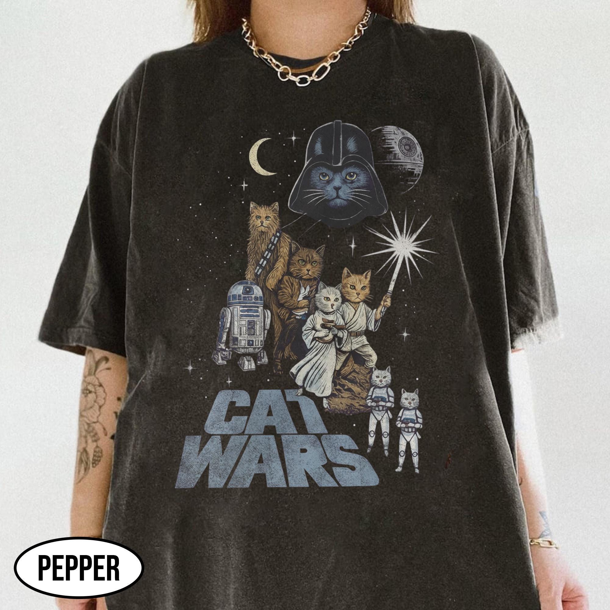 Discover Funny Cat Wars Shirt, Disney Star Wars Inspired Shirt, Star Wars & Cat Tee, Vintage Star Wars Parody Shirt, Cat Lovers Disney Shirt