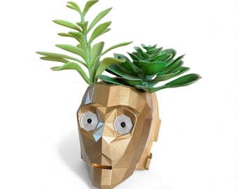 C-3PO Inspired Planter Pot | Star Wars Succulent Pot | Gold Protocol Droid Plant Holder | Sci-Fi Home Decor