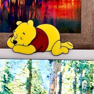 Winnie the Pooh Monitor Hugger | Sleeping Bear Desk Decor | Computer Screen Topper |  Disney Inspired Gift | Cute Office Desk Decoration