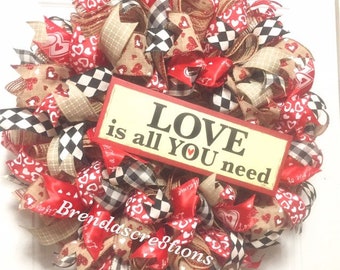 valentines day deco mesh wreath, happy valentines day door decor, valentine day decorations, burlap heart wreath, love wreath, gift for her