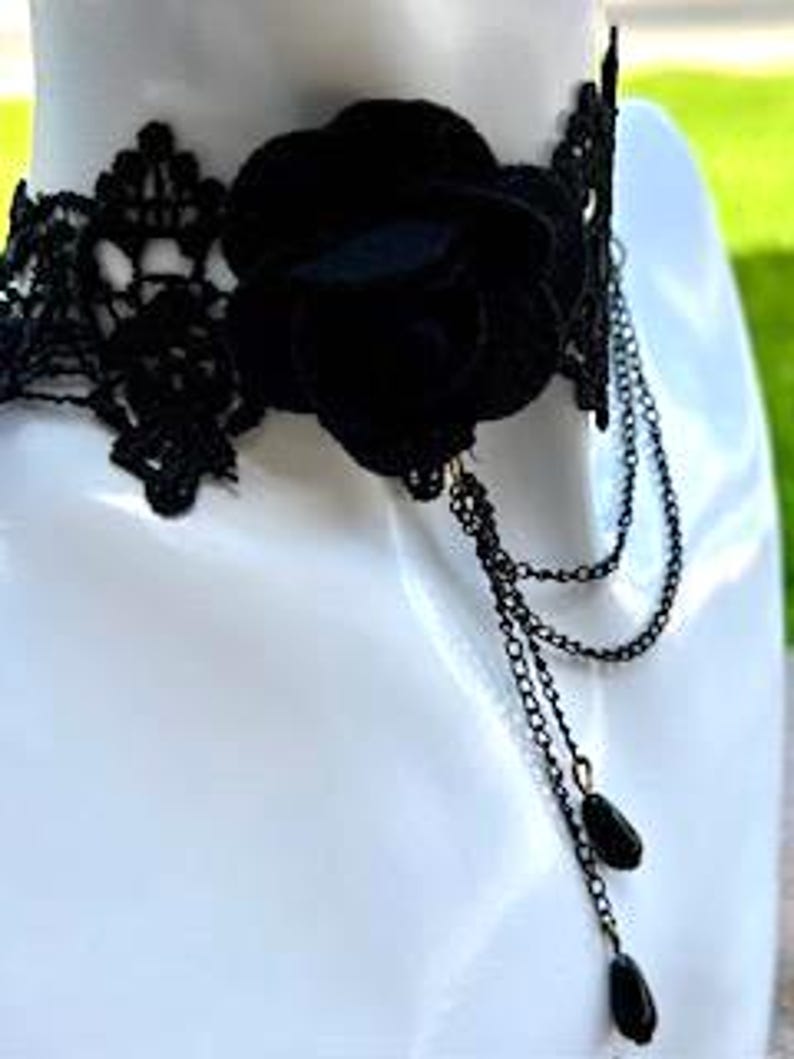 Gothic Black Lace Choker With Rose & Chains – Elegant, Bold, Victorian ...