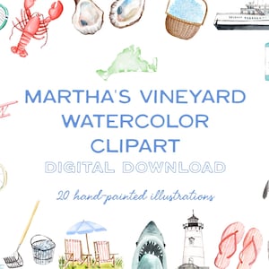 Martha's Vineyard Clipart | Cape Cod Wedding Watercolor, Lobster, Sailboat, Oysters, Hydrangea, Illustrations, East Coast Summer Graphics
