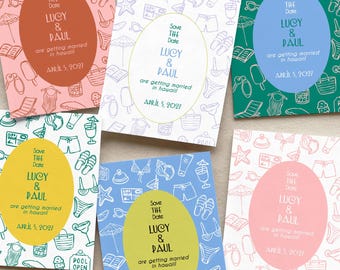 Beach Resort Wedding Save the Date Template, 5x7 Editable Template, Stationery Invitations, Vacation Illustrations, Tropical Colors