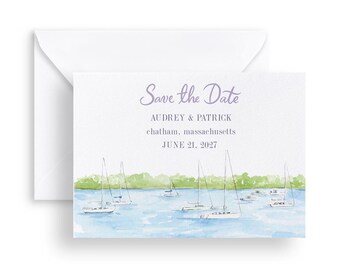 Sailboats Save the Date Template, 5x7 Editable Template, Stationery Invitations for Cape Cod Wedding New England, Watercolor
