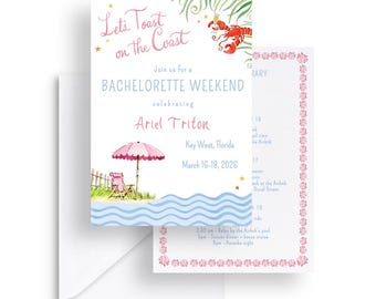 Strand Bachelorette Einladung Vorlage: Küsten Aquarell (5x7 druckbare Karte, bearbeitbar, digitaler Download)