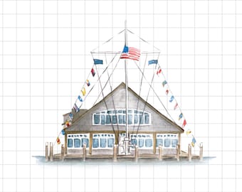 Edgartown Yacht Club: Watercolor Clip Art, Spot Illustration, Digital Download