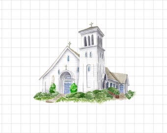 St. Elizabeth's Church, Edgartown MA Watercolor Clip Art, Spot Illustration, Digital Download