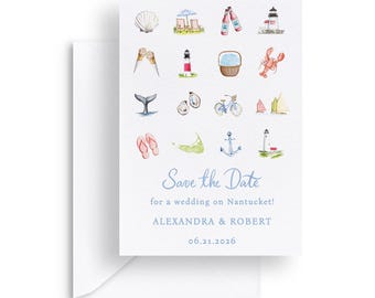 Nantucket Hochzeit Save the Date Template: Favoriten Aquarell Island Design (5x7 bearbeitbar, digitaler Download