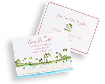 Palm Tree Beach Save the Date Template, 5x7 Editable Template, Stationery Invitations for Island Wedding, Tropical Watercolor