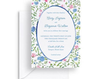 Hydrangea Beach Wedding - Invitation TEMPLATE, Fun, Colorful, Coastal Watercolor Printable Invitations, 5x7 Editable Template