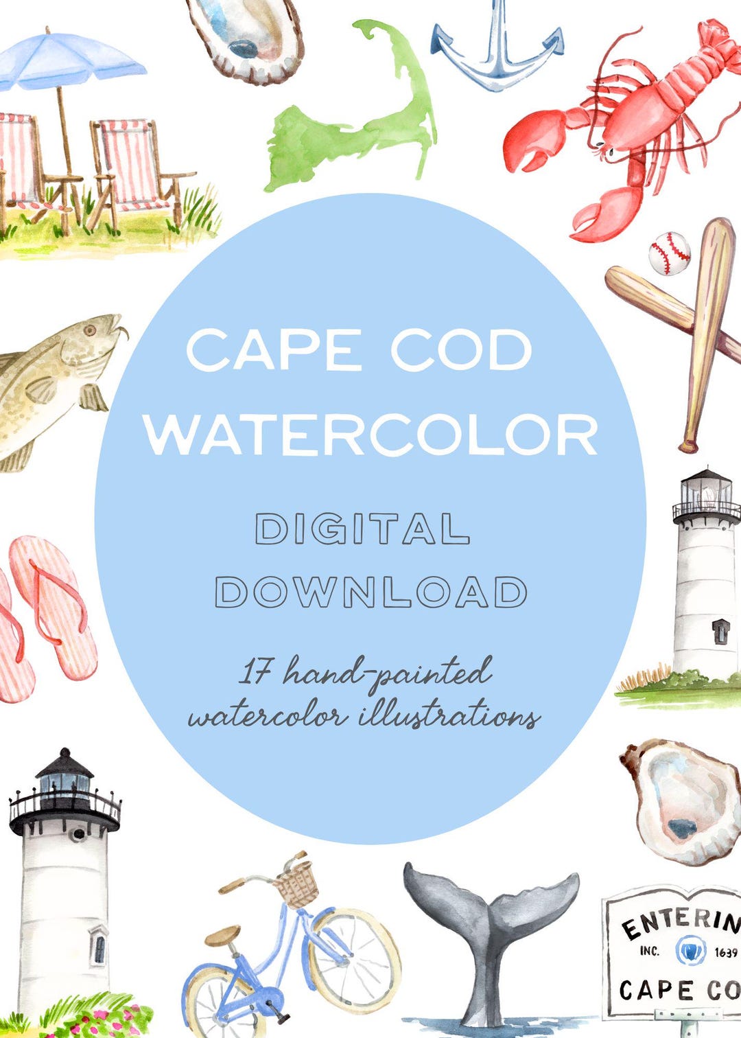 Cape Cod Illustration Pack: Watercolor Clip Art Digital Download - Etsy