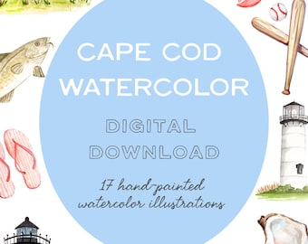 Cape Cod Illustration Pack: Watercolor Clip Art Digital Download