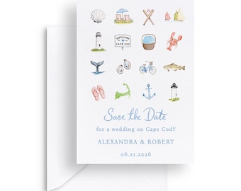 Cape Cod Hochzeit Save the Date Vorlage: Favoriten Aquarell Design (5x7 editierbar, digitaler Download)