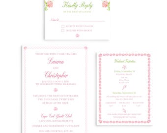 Watercolor Wedding Suite Template - Blue, Pink, & Green Invitations Template | "The Lauren"