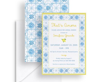 Italian Lemon Bridal Shower Invitation: Watercolor Tile Template (5x7 Digital Download)
