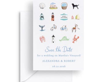 Martha's Vineyard Wedding Save the Date Template: Favorites Watercolor Design (5x7 Editable, Digital Download)