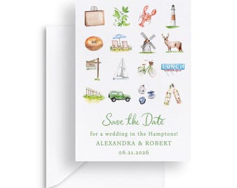Hamptons Wedding Save the Date Template: Favorites Watercolor Design (5x7 Editable, Digital Download)