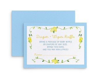 Watercolor Lemon Baby Shower Diaper Raffle Ticket (Editable Template, 3.5x5 in.)
