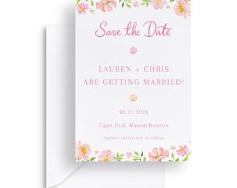 Watercolor Save the Date Template - Blue, Pink, & Green Invitations Template | "The Lauren"