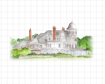 Castle Hill Inn: Watercolor Clip Art, Spot Illustration, Digital Download