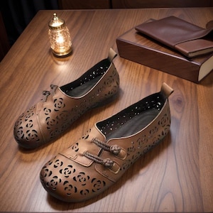 Dark Brown Hollow-Out Vintage Shoes ~ All Sizes Boho-Chic ~ Mexican Handmade Sandals ~ Retro Casual Wear