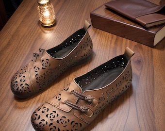 Sapatos vintage vazados marrom escuro ~ Todos os tamanhos boho-chic ~ Sandálias mexicanas artesanais ~ Roupa casual retrô