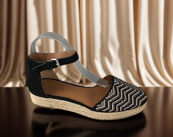 Summer Buckle Strap Vintage Shoes ~ All Sizes Open-Toe Sandals ~ Classic Black & White ~ Genuine Leather ~ Versatile Flat Slides