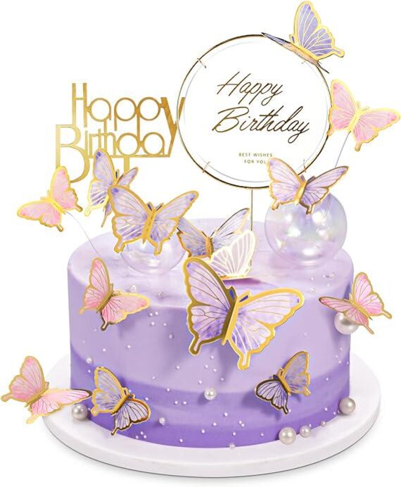 6 Stück Happy Birthday Kuchendekorationen – Acryl Blumen & Schmetterlinge Als Kuchenaufsatz Für Geburtstagspartys