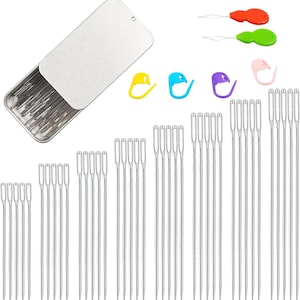 40PCS Large Eye Sewing Needles, 8 Sizes Hand Sewing Sharp Needles, Embroidery Needle, Leather Needle,Stainless Steel Yarn Needles (Silver)