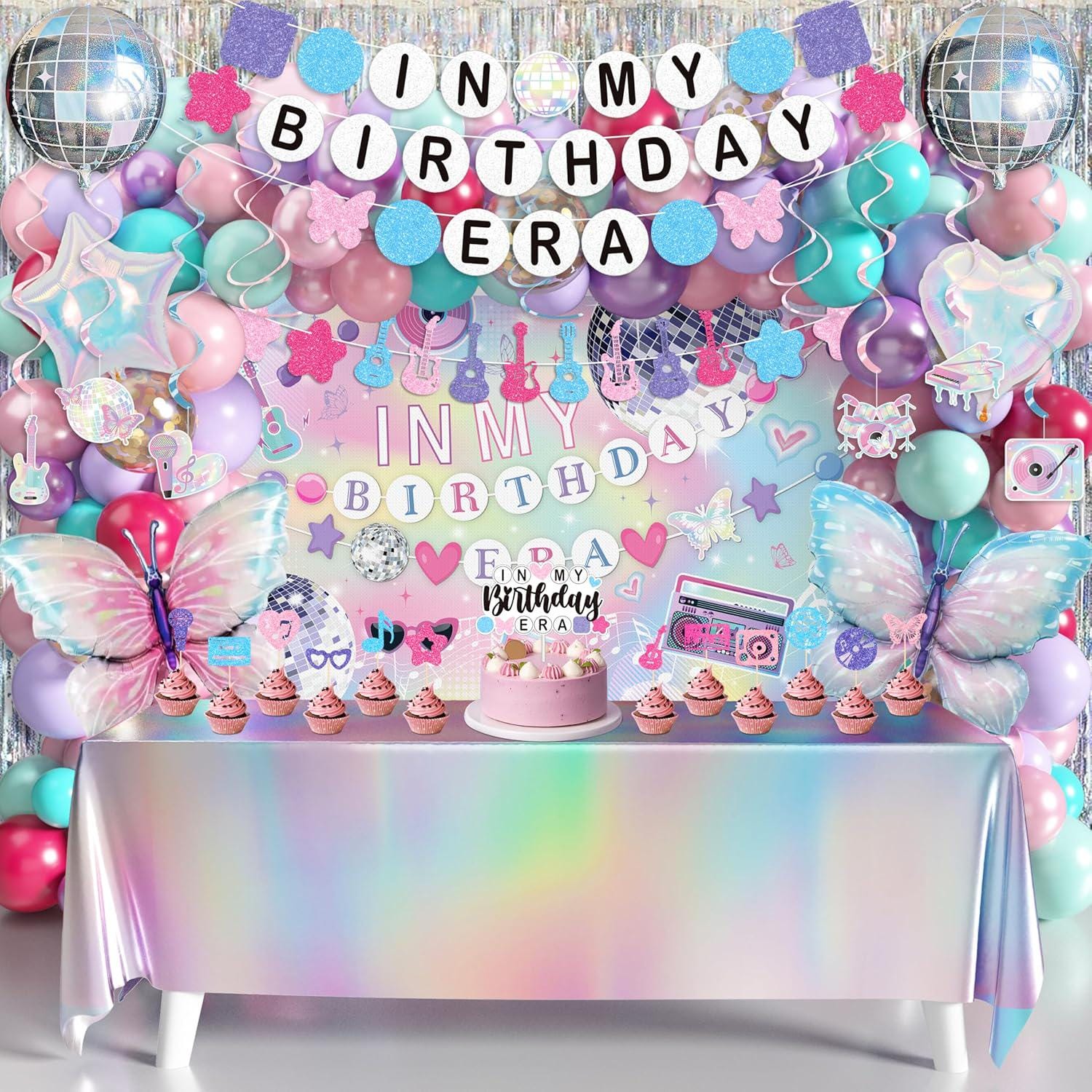 In My Birthday Era Decorations, Taylor Music Birthday Decorations, Popular Singer Theme Party Supplies for Girls Pink Purple Balloon Arch