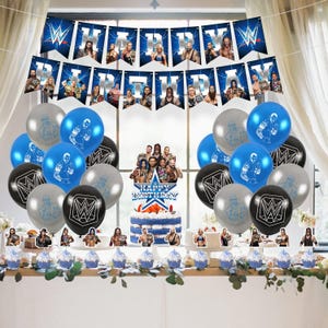 Set di decorazioni per feste di compleanno di wrestling per bambini con striscioni di buon compleanno, decorazioni per torte, decorazioni per cupcake, palloncini per decorazioni per feste