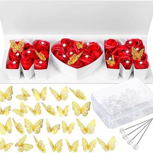 Mother's Day MOM Empty Flower Gift Box Letter Shaped Fillable MOM Gift Box with Plastic Liners 24 Gold Butterfly Decor 50 Bouquet Flower