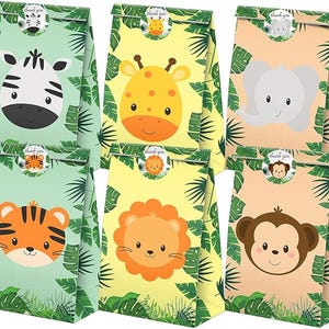 Safari Goodie Bags-24 szt. Jungle Party Favors Candy Bags with Stickers, Jungle Goody Gift Treat Bags Safari Theme Birthday Party Supplies