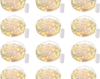 12 Pack LED Fairy Lights Battery Operated String Lights - 7ft 20LED Waterproof Silver Wire Firefly Starry Moon Lights for DIY Crafts Wedding