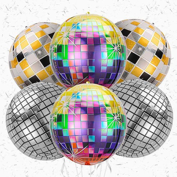 FBQ 22 Inch Disco Ball Balloons 6 Pcs - Silver 4D Round Party Decorations - View #2