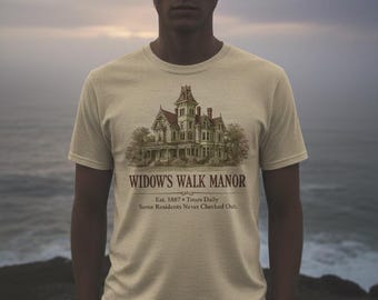 Arte de parede imprimível em PNG da Mansão Assombrada. Ilustração assustadora de uma mansão vitoriana. Decoração de terror gótico sombrio. Design de mansão com mirante.