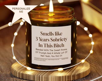 Personalized Sobriety Gift AA Milestone Years Sobriety For Name Custom Soy Scented Candle Sober Celebration Anniversary Addiction Recovery