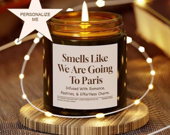 Personalized Paris Trip Reveal Candle | France Vacation Gift | Romantic Travel Reveal | Custom Name Candle Birthday Mothers Fathers Day Gift