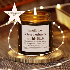 Personalized Sobriety Gift AA Milestone Years Sobriety For Name Custom Soy Scented Candle Sober Celebration Anniversary Addiction Recovery