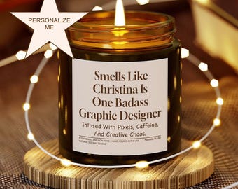 Personalisierte Grafikdesigner Geschenkkerze | Lustiges Design Geschenkidee | Kreatives Karriere Geschenk | Personalisierte Namenskerze für den Muttertag und den Vatertag