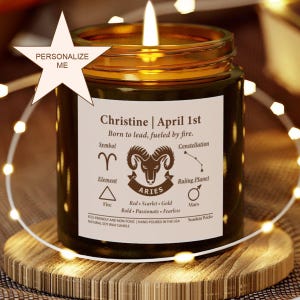 Personal Gift Zodiac Sign Aries March April Birthdate Candle Personalize Custom Name Birth Month Date For Her Him Birthday Astrology Present