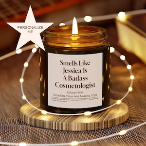 Personalized Hairdresser Gift Custom Name Worlds Best Cosmetologist Soy Scented Candle Beautician Stylist Esthetician Beauty School Grad