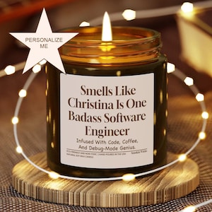 Vela personalizada para ingenieros de software / Vela divertida para programadores / Idea de regalo tecnológico / Vela con nombre personalizado / Idea de regalo de cumpleaños o Navidad para mejores amigos