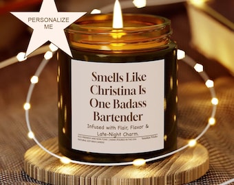 Personal Bartender Gift Personalized Name Badass Bartender Custom Scented Candle Funny Bar Mixologist Nightlife Worker Appreciation Xmas BFF