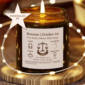 Personal Gift Zodiac Sign Libra September October Birthdate Candle Personalized Custom Birth Month For Her Him Birthday Astrology Present