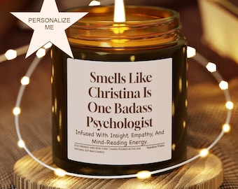 Gepersonaliseerde psycholoog cadeaukaars | Grappige therapeutkaars | Cadeau-idee geestelijke gezondheid | Aangepaste naam kaars verjaardag moeders vaderdag