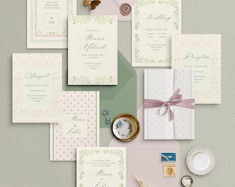 Floral Indian Wedding Invitation Suite - Mehendi, Sangeet & Reception - Canva Editable Template