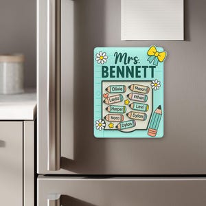 Letrero personalizado para profesor con lápiz pastel y nombres de estudiantes, regalo de decoración para el aula para la vuelta al cole, bonito tablero con nombres para educadores.