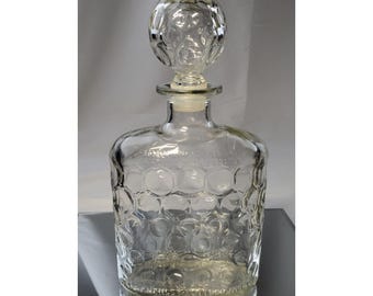 Decantador vintage Anchor Hocking Old Schenley embotellado bajo la normativa Bond con tapón, década de 1950.